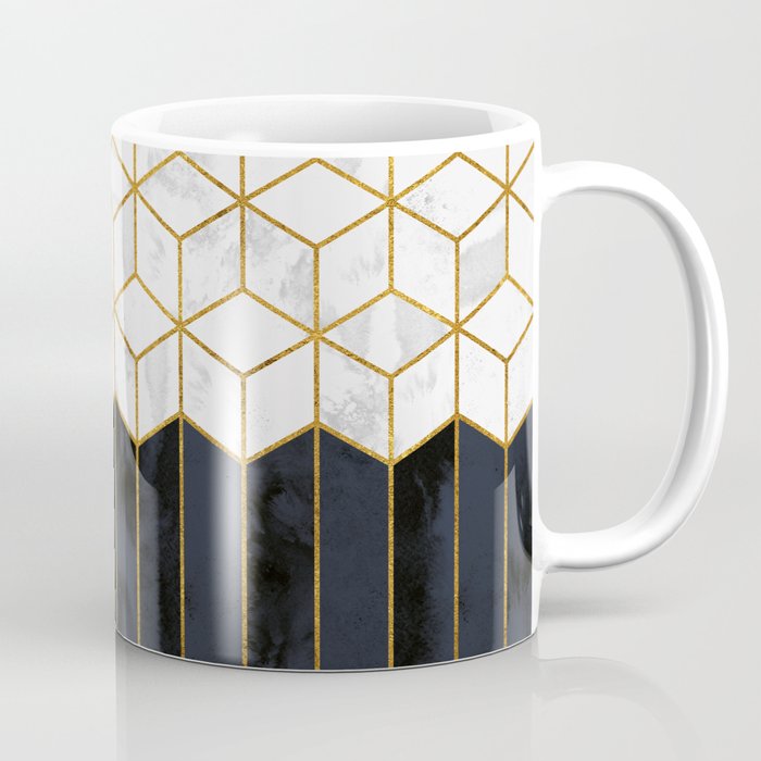 White Geo and Blue Navy Cube Pattern Coffee Mug