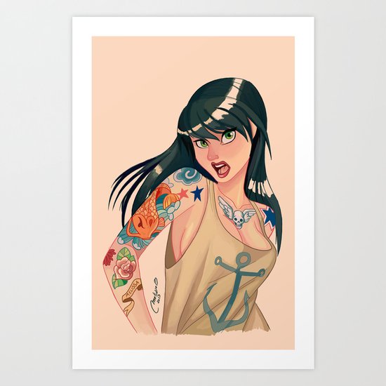 tattoo girl Art Print