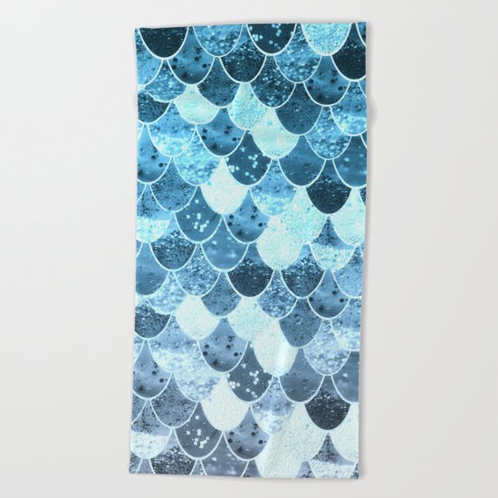 REALLY MERMAID SILVER BLUE Beach Towel
