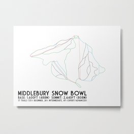 Middlebury Snow Bowl, VT - Minimalist Trail Art Metal Print | Abstract, Graphic Design, Illustration, Vector 