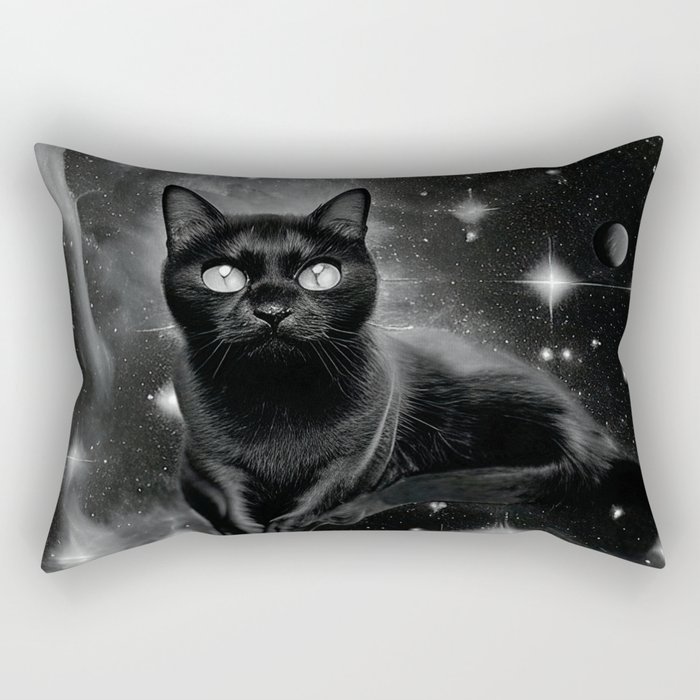 Black Cat Among the Stars in Monochrome Rectangular Pillow