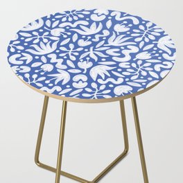White Florals on Waterline Blue | Hand Painted Pattern Side Table