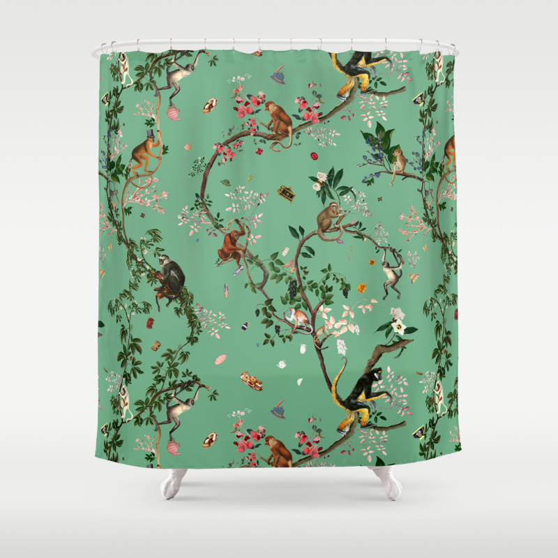 Monkey World Green Shower Curtain by fifikoussout | Society6