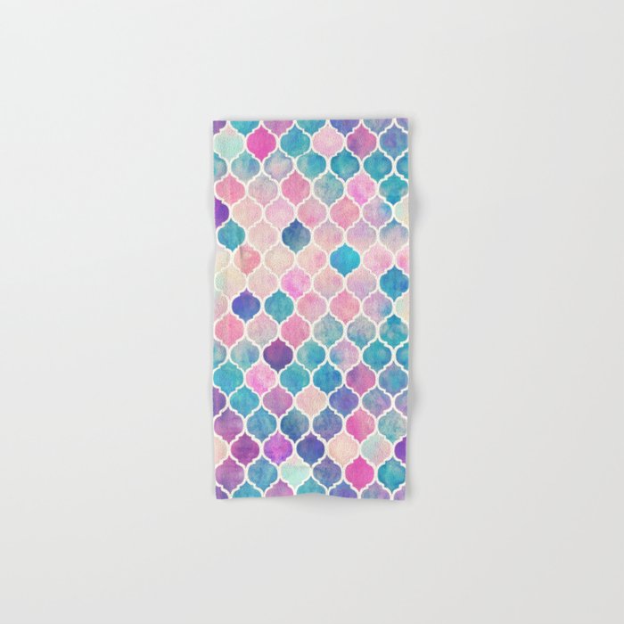 Rainbow Pastel Watercolor Moroccan Pattern Hand & Bath Towel