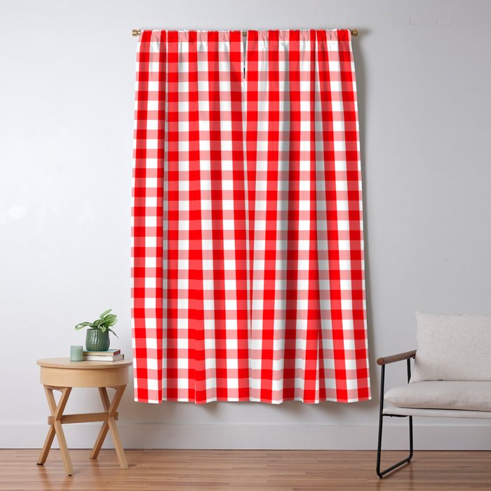 Large Christmas Red And White Gingham Check Plaid Blackout Curtain