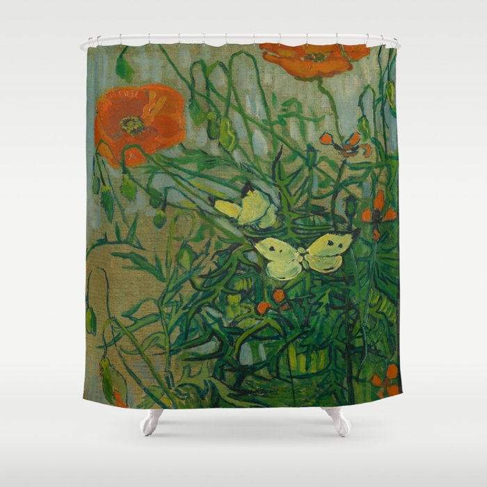 Vincent Van Gogh, Butterflies and poppies Shower Curtain
