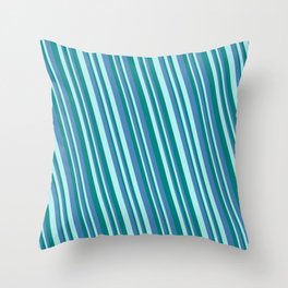[ Thumbnail: Turquoise, Teal, and Blue Colored Lined/Striped Pattern Throw Pillow ]