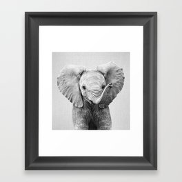 Baby Elephant - Black & White Framed Art Print