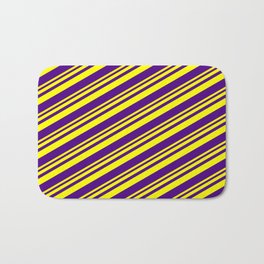 [ Thumbnail: Yellow and Indigo Colored Lines/Stripes Pattern Bath Mat ]