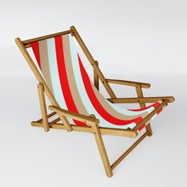 [ Thumbnail: Tan, Light Cyan, and Red Colored Stripes Pattern Sling Chair ]