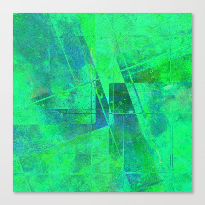 Fading Memories - Abstract green, blue and cyan painting Canvas Print