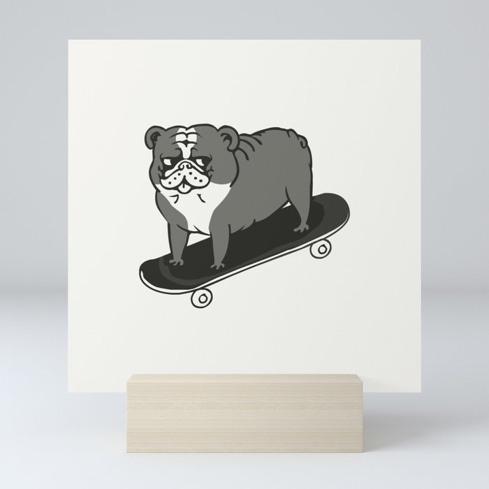 Skateboarding English Bulldog Mini Art Print
