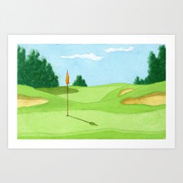 Golf Course Putting Green Watercolor Painting Art Print