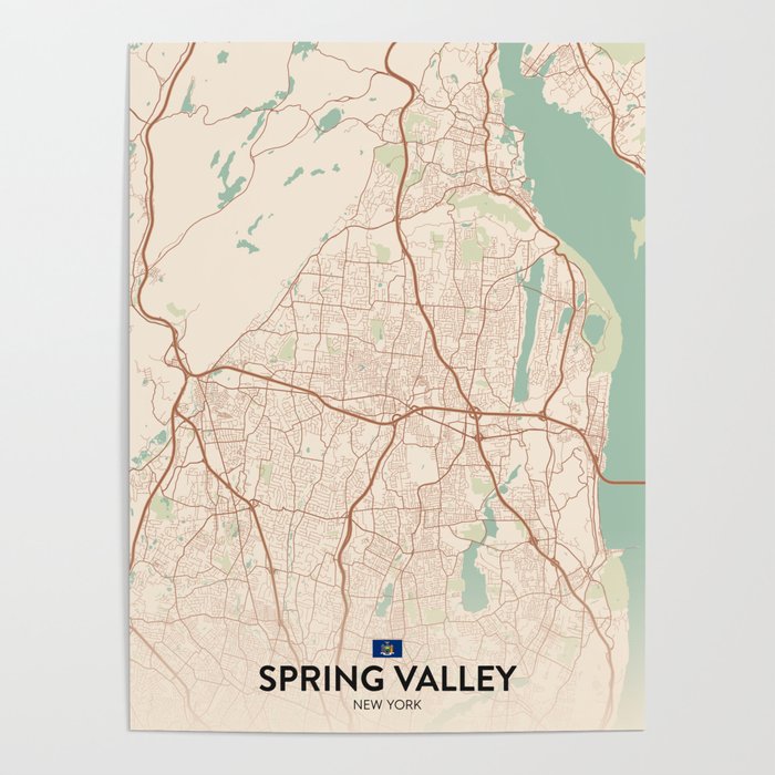 Spring Valley, New York, United States Vintage City Map Poster by IMR