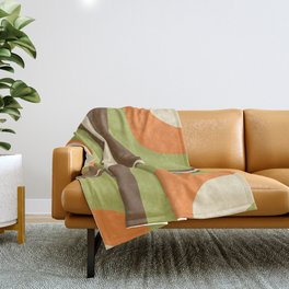 Retro Groove Pattern in 70s Orange Brown Avocado Green Beige Cream Throw Blanket