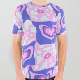 Swirled Retro Hearts and Checkers All Over Graphic Tee