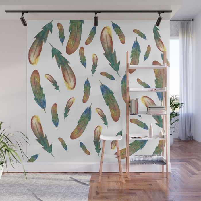 Vibrant Feather-Green, Red and yellow  Wall Mural
