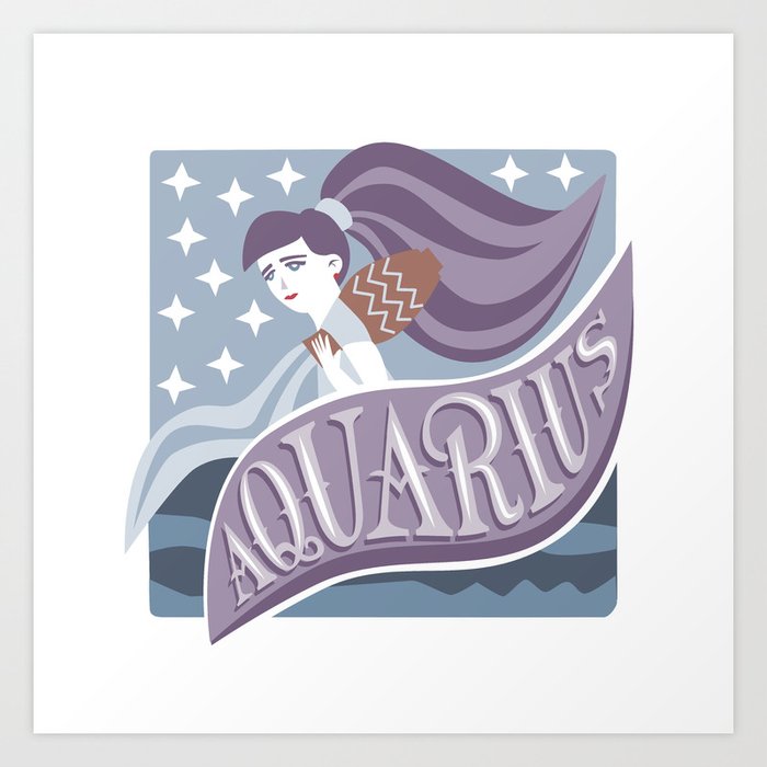 Aquarius Women Lettering Illustration Art Print