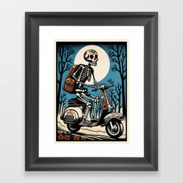 Mexican Sugar Skull Skeleton Ridding a Scooter Framed Art Print