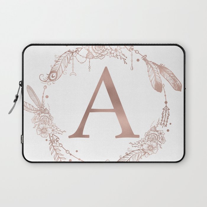 Letter A Rose Gold Pink Initial Monogram Laptop Sleeve