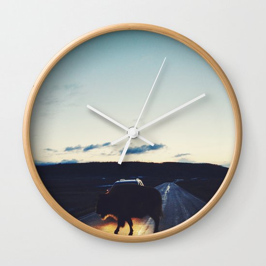 Bison in the Headlights Wall Clock