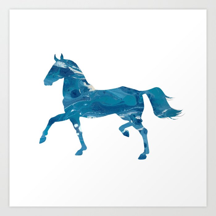 Light Blue Marble Akhal-Teke Horse Silhouette Art Print