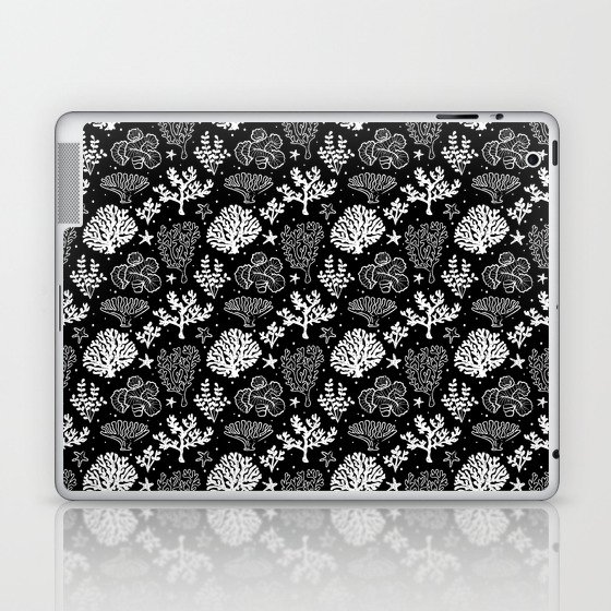 Black And White Coral Silhouette Pattern Laptop & iPad Skin