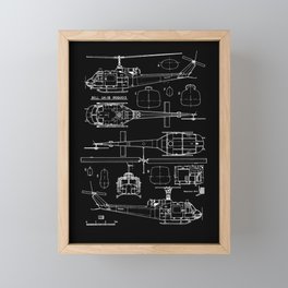 US Army Military Patriot Veteran UH 1 Helicopter Diagram Framed Mini Art Print