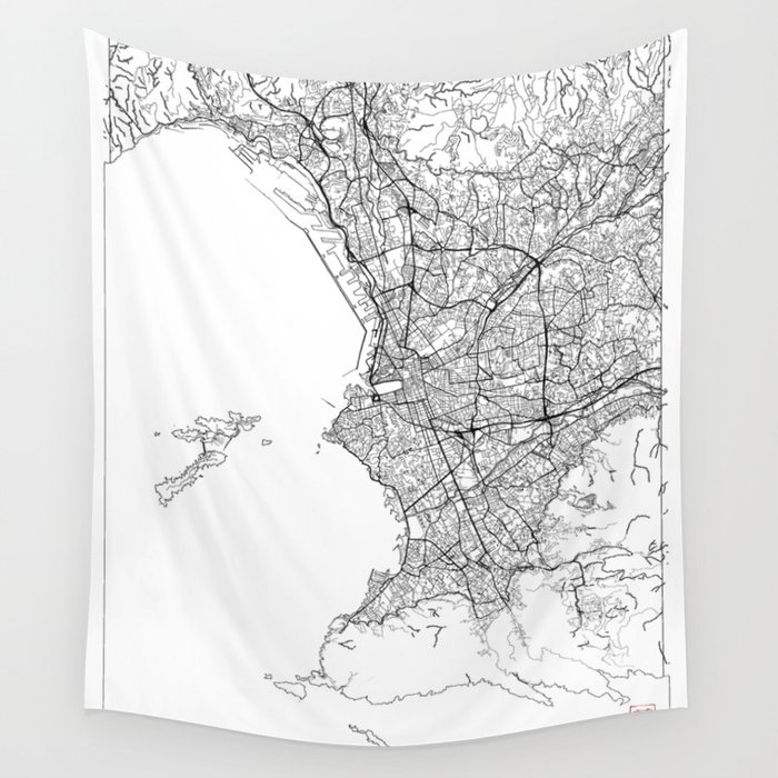 Marseille Map White Wall Tapestry by City Art Posters  Society6