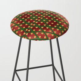 Gold Hearts on a Red Shiny Background with Green Crisscross  Diamond Lines Bar Stool