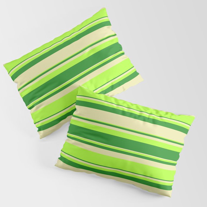 Light Green, Forest Green, and Pale Goldenrod Colored Lines Pattern Pillow Sham