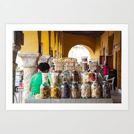 Local Street Shops in Cartagena   Art Print