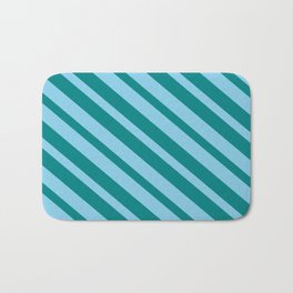 [ Thumbnail: Sky Blue & Teal Colored Lines/Stripes Pattern Bath Mat ]
