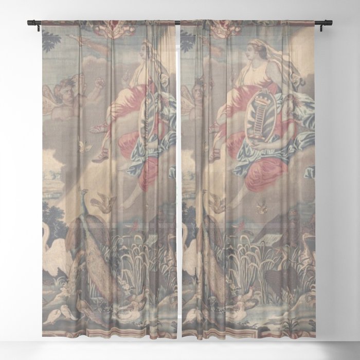 Antique 17th Century 'Air' English Landscape Tapestry Sheer Curtain