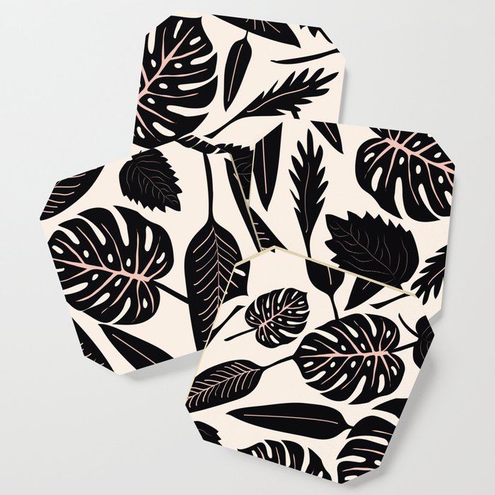 Monstera leaves Black and beige Coaster