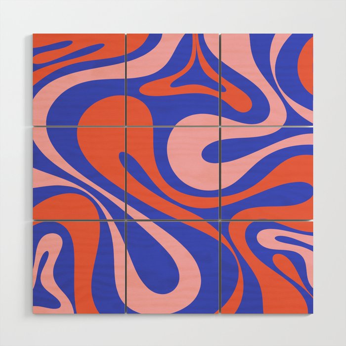 Mod Swirl Retro Abstract Pattern Bright Blue Orange Pink Wood Wall Art