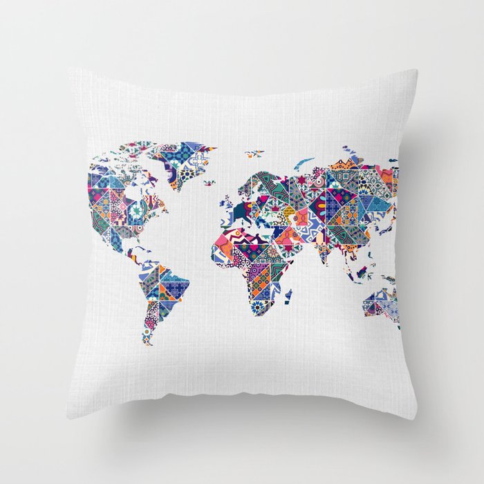 Moroccan Tile Mosaic Pattern World Map Art Throw Pillow