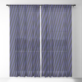 [ Thumbnail: Midnight Blue and Black Colored Pattern of Stripes Sheer Curtain ]