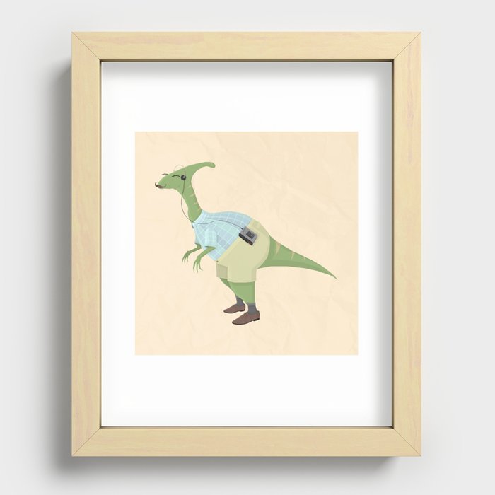 Hipster Dinosaur jams to some indie tunes on his walkman Recessed Framed Print