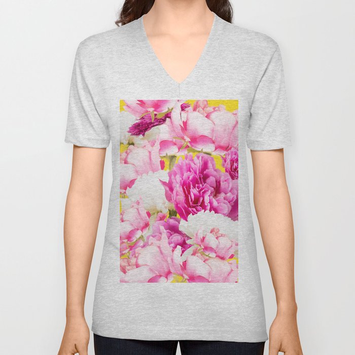 Beauties of nature - large pink flowers on a yellow background #decor #society6 #buyart V Neck T Shirt