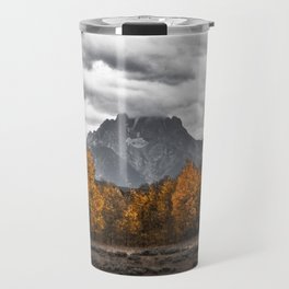 Teton Fall - Autumn Colors and Grand Tetons in Black and White Travel Mug