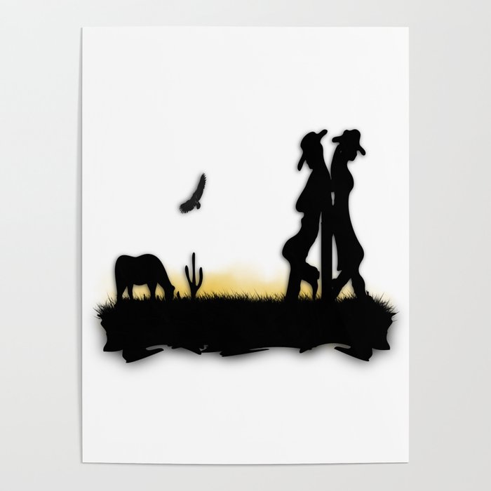 Western Cowboy and Cowgirl on the Range Poster