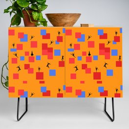 Dancing like Piet Mondrian - Composition in Color A. Composition with Red, and Blue on the orange background Credenza