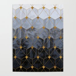 Ocean Floor - Soft Blue Gradient Hexagons Poster