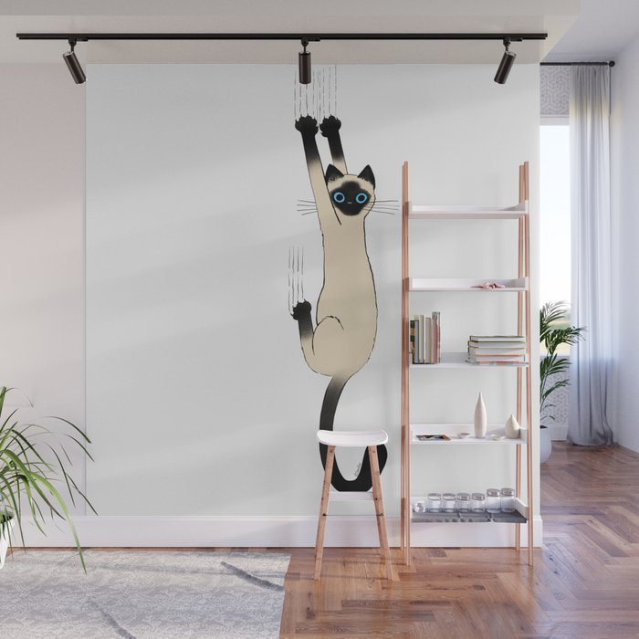 Siamese Cat Hanging On Wall Mural