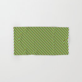 [ Thumbnail: Dark Red, Sky Blue, and Green Colored Lines Pattern Hand & Bath Towel ]