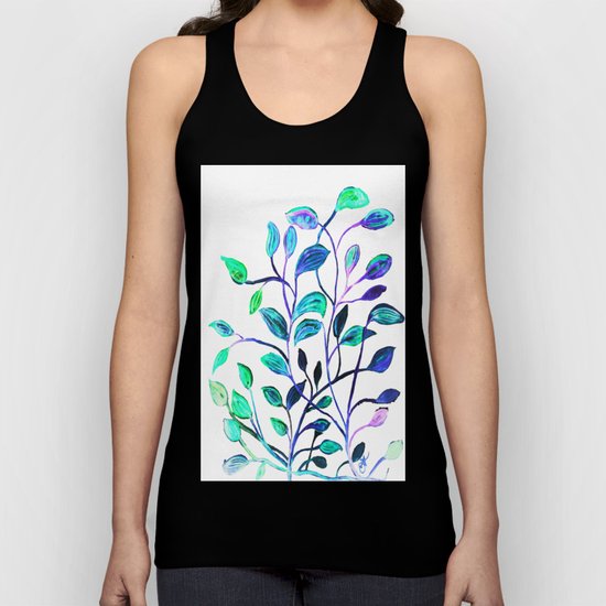 Shiny Silver Teal Leaves Unisex Tank Top