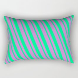[ Thumbnail: Orchid & Green Colored Lined/Striped Pattern Rectangular Pillow ]