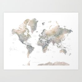 Habiki detailed world map with Antarctica Art Print