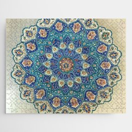 Arabic art Mandela blue gold green and white Jigsaw Puzzle